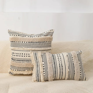 Boho Fringed Embroidered Cushion Cover Geometric Printed Tufted Pillowcase Ivory Decorative Cushions for Sofa 45X45/30X50CM