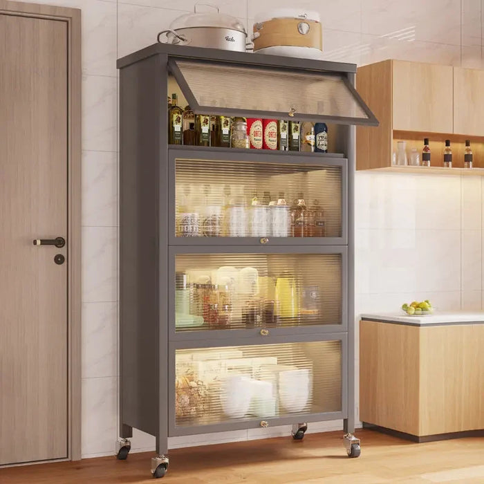 Modern Metal Kitchen Cabinets Home Furniture Floor Microwave Oven Storage Cabinets Kitchen Rack Multi-layer with Door Cupboard R