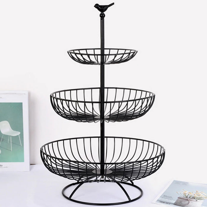 Household 3 layer fruit plate countertop metal fruit basket black retro style tray rack storage basket WF1020