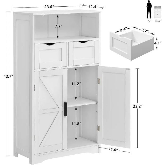 Floor Cabinet with 2 Doors & 2 Drawers, Storage Cabinet with Adjustable Shelf, Freestanding Wooden Storage Organizer