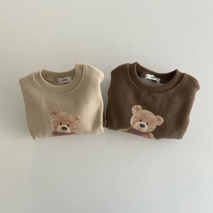 Baby Hoodies Cartoon Bear Tops Spring 2024 Korean Head Cute Embroidered Boys Sweatershirt Round Neck Girls Pullover Clothes