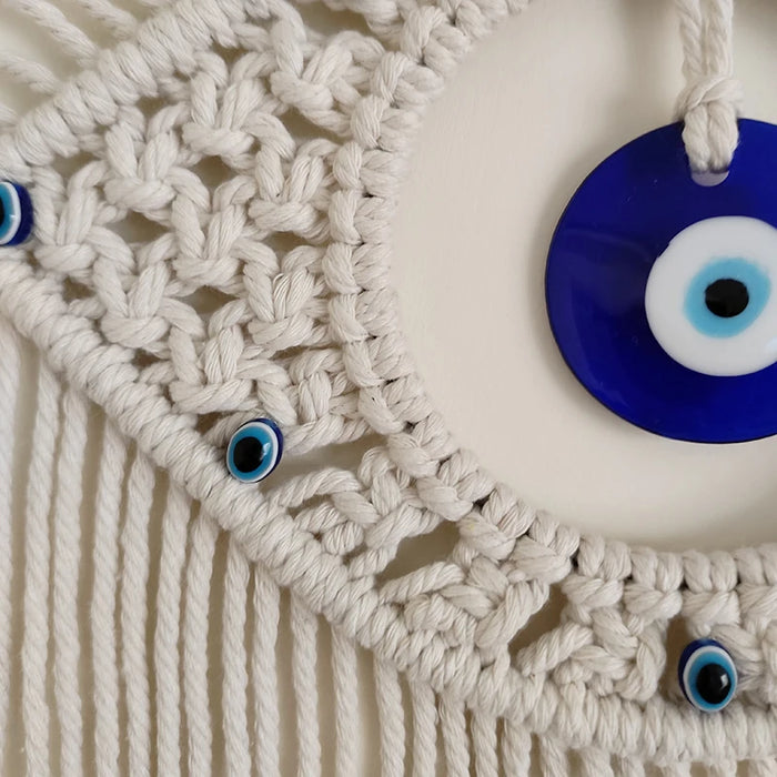 Macrame Wall Hanging Handmade Turkish Evil Eye Pendant Tapestry Nazar Decoration for Home Living Room Wall Home Decor Gift