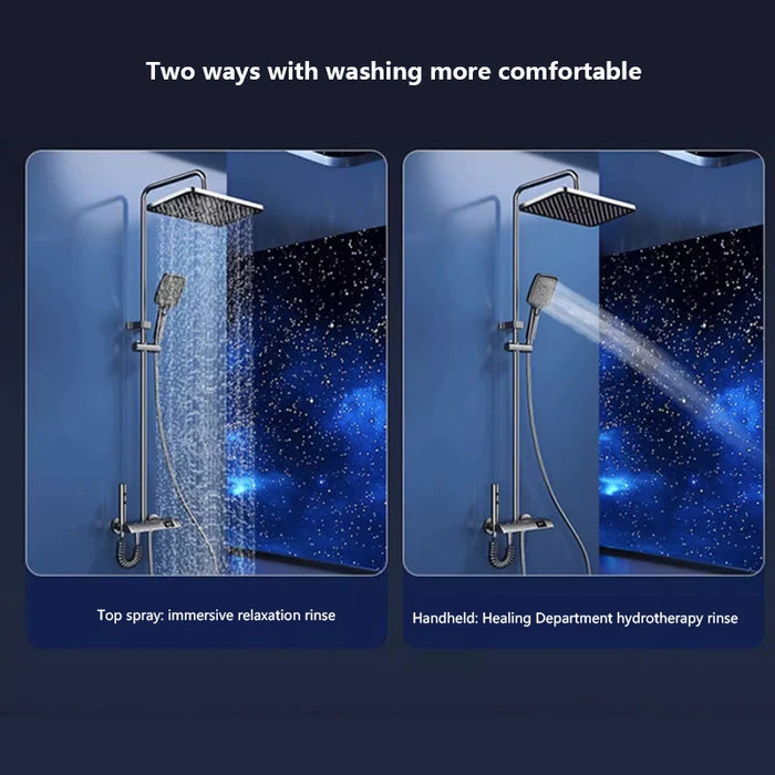White Grey Rainfall Shower System Suit Bathroom Brass LED Digital Faucet Set Bathtub 4 Way Pressurized Shower Full Set