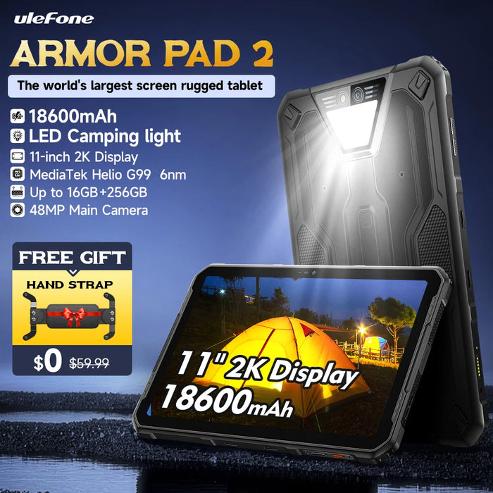[World Premiere]Ulefone Armor Pad 2 Rugged Tablet , 11" 2K , 18600 mAh ,IP68/IP69K Android 13 NFC GPS 4G Tablet Up to16GB +256GB