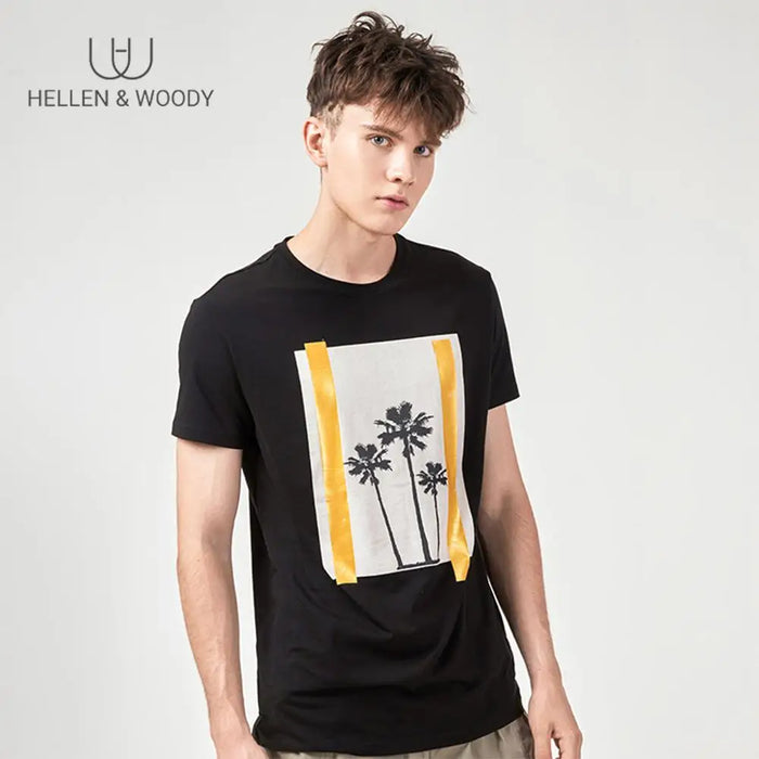 HW New Mens T-shirt Print Patchwork Short-Sleeve T-shirt Brand Top Summer Couple Round Neck T-shirt