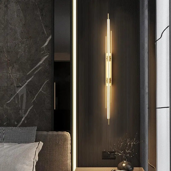 Luxury LED Coppe Wall Light Living Room Bedroom Bedside Luster Black Gold 100CM 110V 220V LED Indoor Long Lamp Aisle decoration