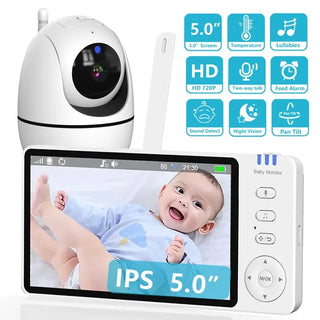 5.0 Inch Baby Monitor with Camera VOX Wireless Video Nanny 1080 HD Security Night Vision Temperature Remote Move 2 Way Audio