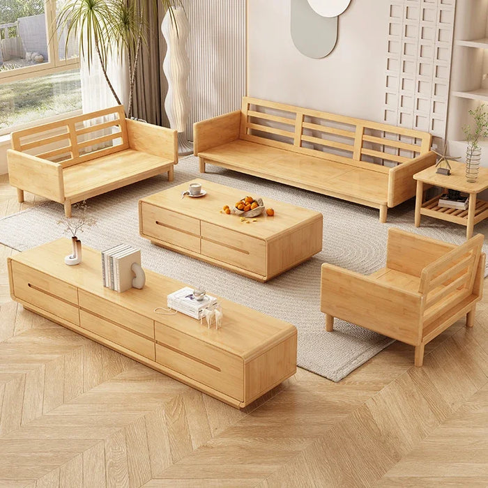 Nordic solid wood sofa modern simple small apartment living room furniture combination home cream style Japanese fabric sofa