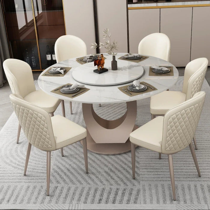 Italian light extravagant slate table and chair combination modern simple round marble table with turntable