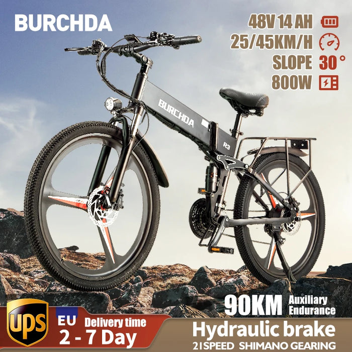 BURCHDA-R3Folding Electric Bike, Lithium 800W Mountain Bike, National Standard,48V,25.6AH,45KM/H