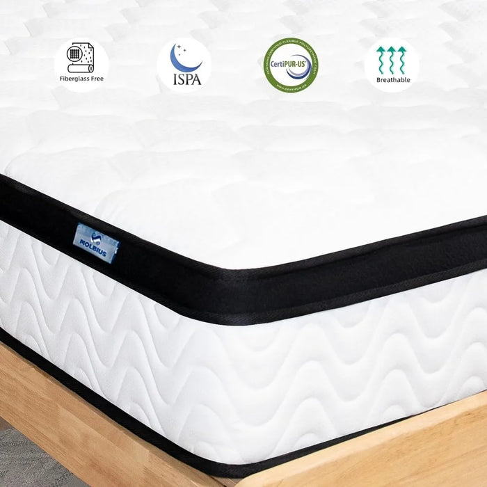 10-inch Hybrid Mattress with Medium Firmness Memory Foam and Individual Pocket Springs, Fiberglass-free Mattress Breathable