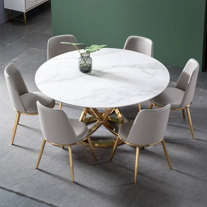 Rock plate round table light luxury turntable Italian table and chair combination modern simple stainless steel circle