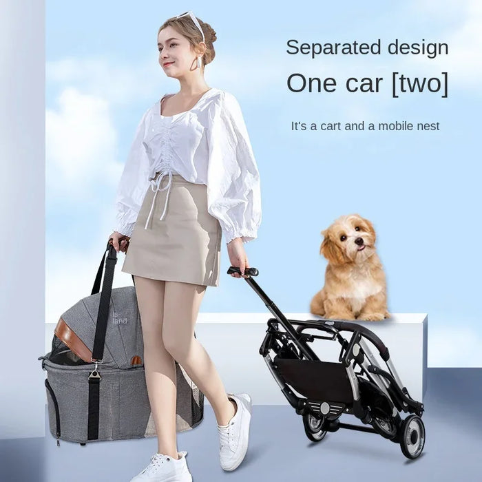 Aluminum Tube Pull Rod Pet Stroller Bag Separated Travel Car Foldable 20kg Foldable Collapsible Stroller for Medium Dogs Cat