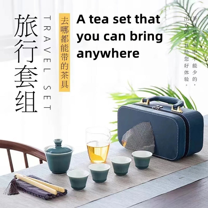 Mini travel tea set portable Chinese style ancient charm household gift teacup teapot cover bowl