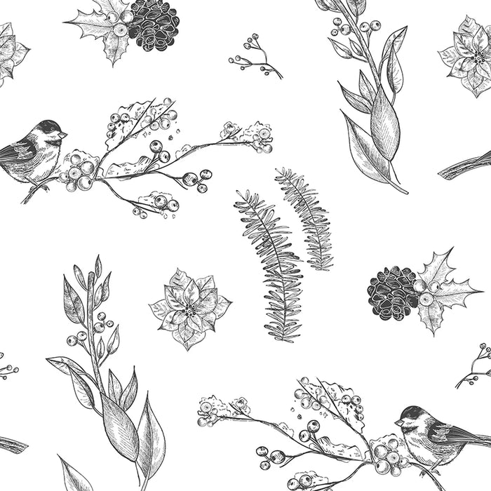 White Floral Plants Self-adhesive Wallpaper Casual Simple Sketch Flower Room Decor Wallpaper Grey Birds PVC Cabinet Sticker