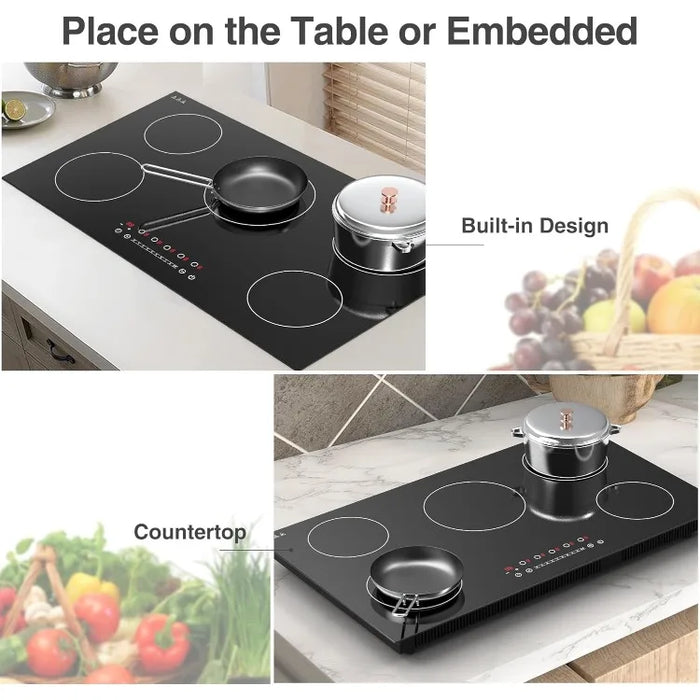 Induction Cooktop, with 5 Burners Desktop Built-in Cooktop, 7400W 240V Induction Stovetop 9 Power,Levels Sensor Touch Control