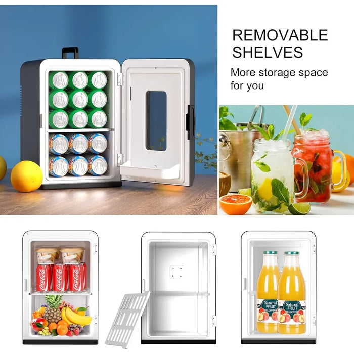 15 Liter/21 Cans Mini Fridge for Bedroom, 110V AC/12V DC Portable Skincare Fridge, Thermoelectric Cooler