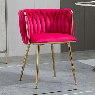 Velvet Dining Chairs Set of 2, Modern with Golden Metal Legs, Woven Upholstered for Dining Room, Kitchen, Vanity, Living Room