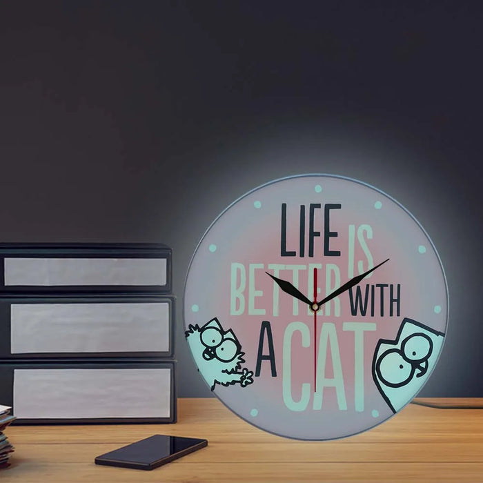 Life Is Better With A Cat Inspirational Cat Quote Modern Wall Clock Watch Girl Room Pink Wall Decor Cat Lover Housewarming Gift