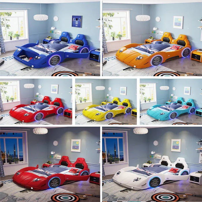 Squinting Kids Bed Boy Sports Car Creative Leather Bed Multifunctional Car Kids Bed