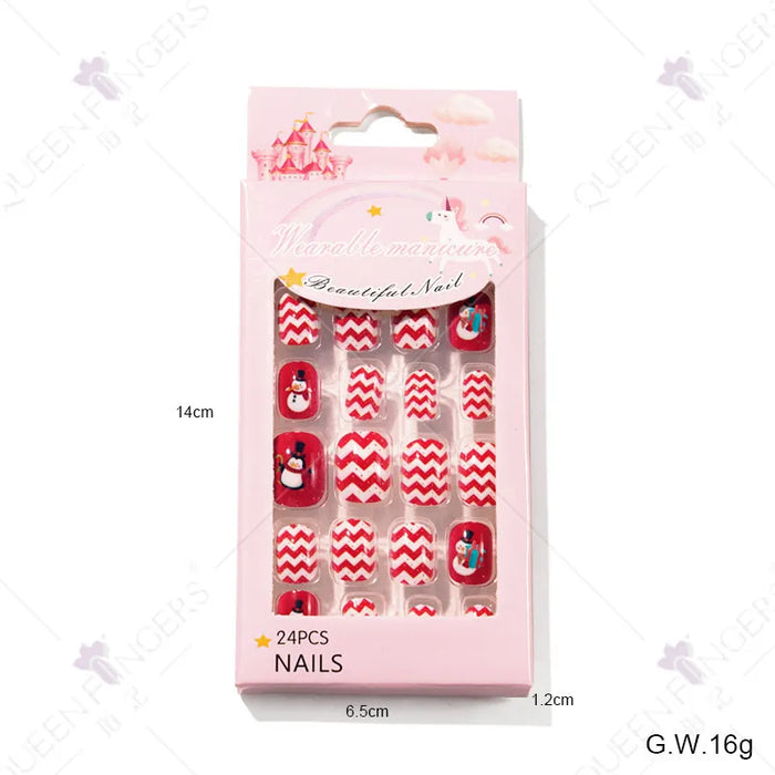 Private label Full Cover 24pcs False Nails Artificial Fingernails Christmas Short Press On Nails for Kids