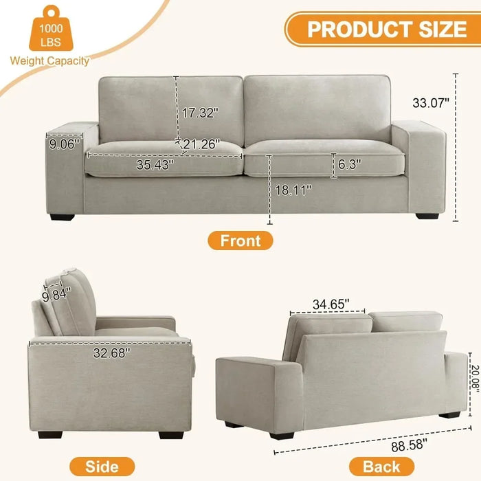 For Living Room, Modern Lounge Sofa for Bedroom with Removable Back and Seat Cushions, Deep Seat Comfy Couch