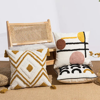 Boho Loop Tufte Cushion Cover Cotton Canvas Geometric Embroidery Decorative Pillow Cover for Sofa 45x45/30x50cm Throw Pillowcase
