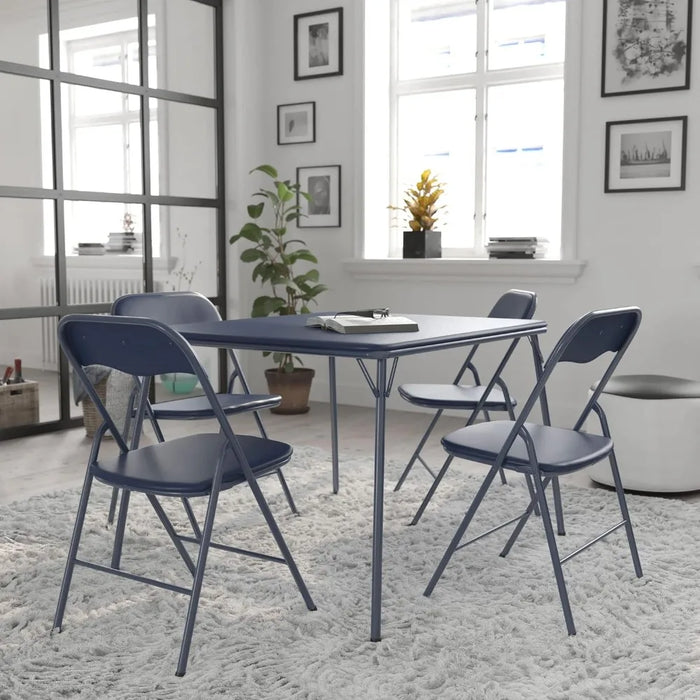 5 Piece Navy Folding Card Table and Chair Set