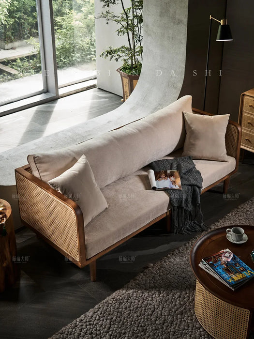 Nordic solid wood rattan sofa combination homestay leisure living room small unit single three person seat