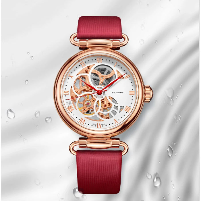 Seagull Fashion Women's Watch Leather Strap Waterproof Automatic Full Hollow Mechanical For Women Watch 811.11.6002