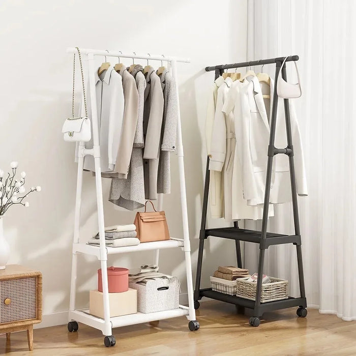 Movable Coat Rack Triangle Pulley Clothes Racks Simple Assembly Multifunctional Household Bedroom Hanger Rolling Clothes Rack