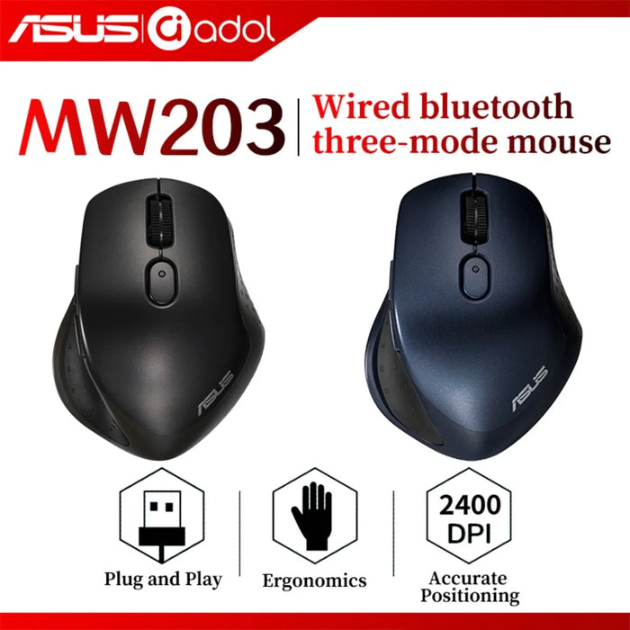 ASUS MW203 Multi-Device Wireless Silent Mouse 2.4GHz USB Bluetooth 5.0 2400 DPI Optical Tracking Compatible with PC Accessories