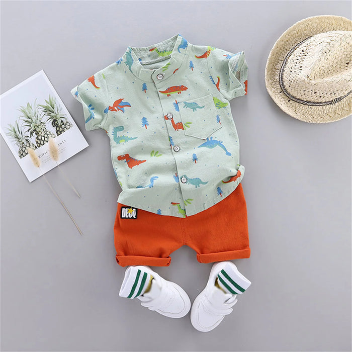 PatPat Newborn Boy 100% Cotton 2pcs Dinosaur Print Short-sleeve Baby Set New Born Lovely Summer Clothing Wholesale Kids Wear