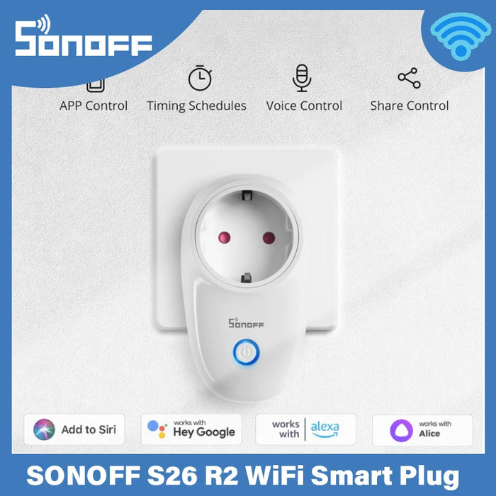 SONOFF S26 R2 WiFi Smart Plug Socket FR/US/BR/DE Timer Wall Power Socket Outlet Support Ewelink APP Alexa Google Home Alice