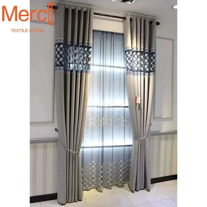 European Style Curtains for Living Dining Room Bedroom Cashmere Hollow Embroidered tulle Fabric High Shading Customized Luxury