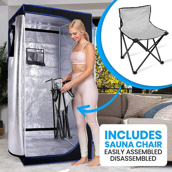 SLISAU35BK Full Size Portable Steam Sauna –Personal Home Spa, with Remote Control, Foldable Chair, Timer