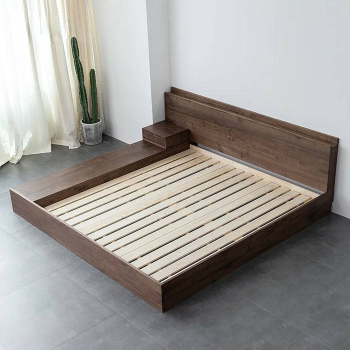 Customized Nordic Japanese double oak solid wood tatami bed, floor low bed, simple, modern, quiet, black walnut