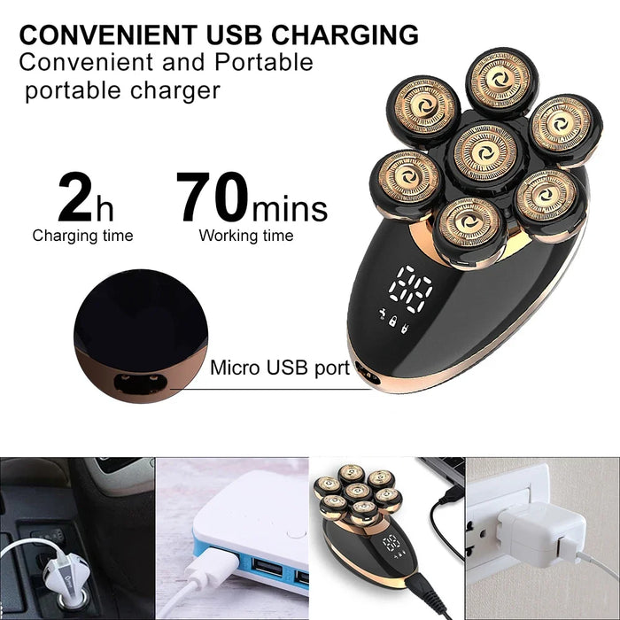 Waterproof Rechargeable 5 In 1 Head Shavers Wet Dry Electric Razor Bald Rotary Cordless Hair Clippers Nose Hair Trimmer