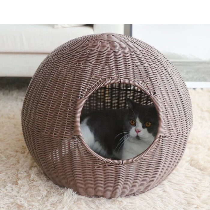 Durable Pet Bed Hand Weave Round Rattan Cat Beds Breathable Mat Washable rattan pet nest