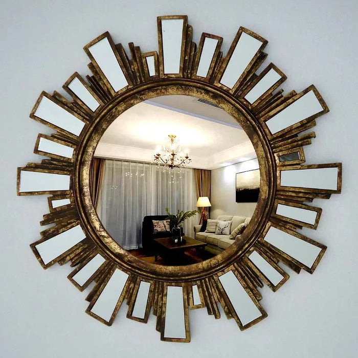 Golden Bathroom Mirrors Round Luxury Antique Vanity Bathroom Mirror Dressing Table Espejo Redondo Home Improvement CC50BM