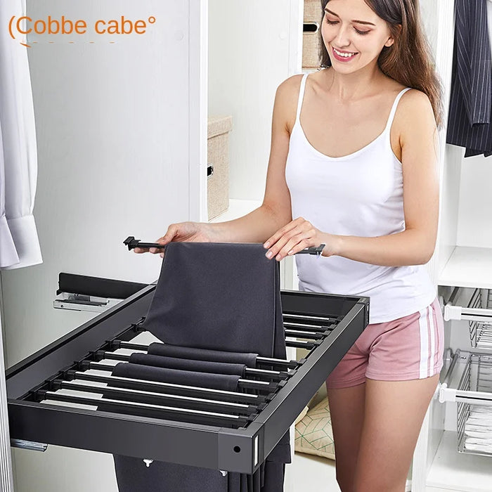 Black Clothes Hanger Trousers Rack Telescopic Pants Rack Push-pull Damping Double-row Cabinet Pant Racks Thicken Hardware