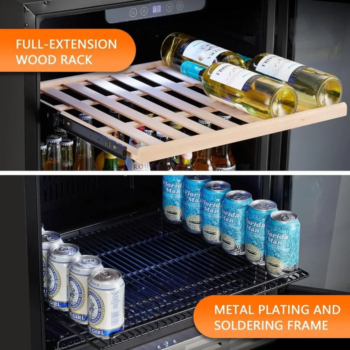 Mini Fridge 24” Beverage and Wine Cooler Built-in or Freestanding - 120 Cans Refrigerator Cooler, with White Interior Light