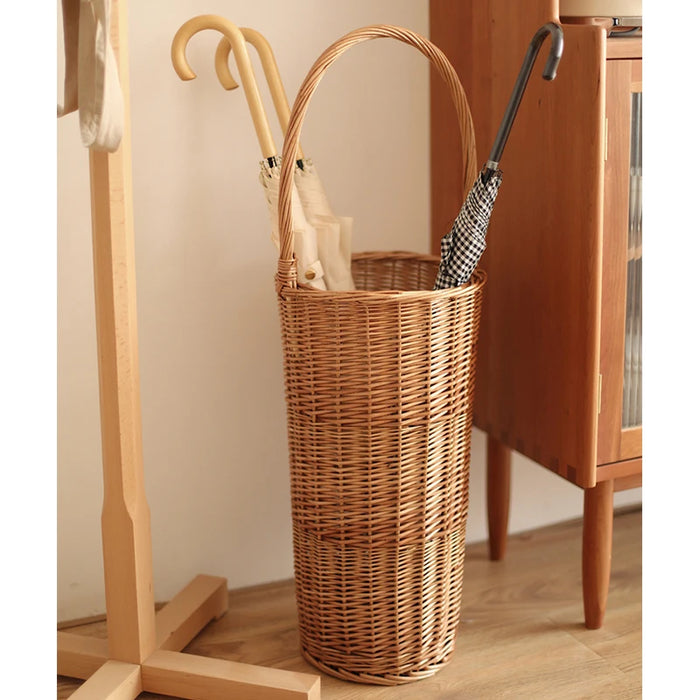 Rattan Umbrella Storage Basket With Handle Japanese Style Creative Home Decor Wicker Weaving Sundries Storage Basket Organizer
