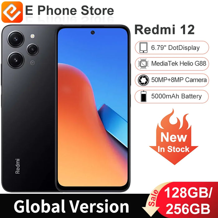 Global Version Redmi 12 128GB/256GB MediaTek Helio G88 6.79" 2460x1080 FHD+ DotDisplay 5000mAh Battery 50MP+8MP Camera (New)