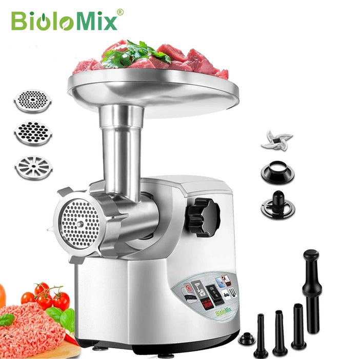 BioloMix Heavy Duty 3000W Max Powerful Electric Meat Grinder Home Sausage Stuffer Meat Mincer Food Processor