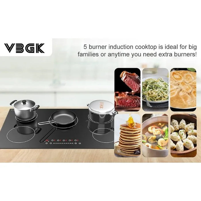 Induction Cooktop, with 5 Burners Desktop Built-in Cooktop, 7400W 240V Induction Stovetop 9 Power,Levels Sensor Touch Control