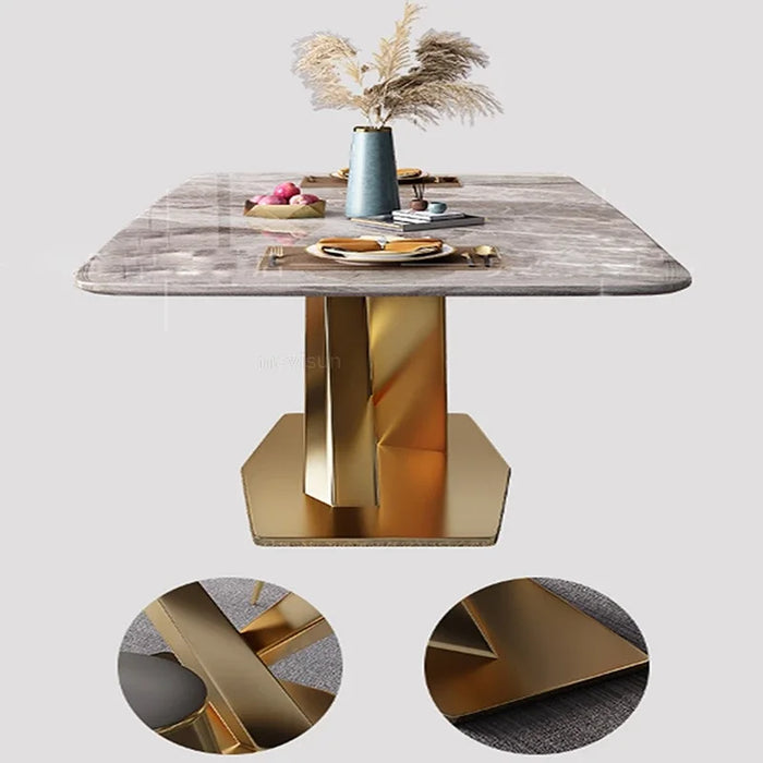 Golden TableLight Luxury Custom Marble Dinning Table With Chairs Modern Creative  Minimalist Kitchen Furniture Italian Simple