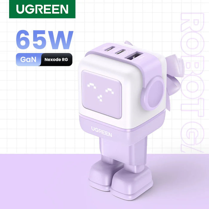 New！UGREEN 65W GaN Charger Robot Design Quick Charge 4.0 3.0 PPS for iPhone 15 14 13 Pro Macbook Laptop Tablet PD Fast Charger