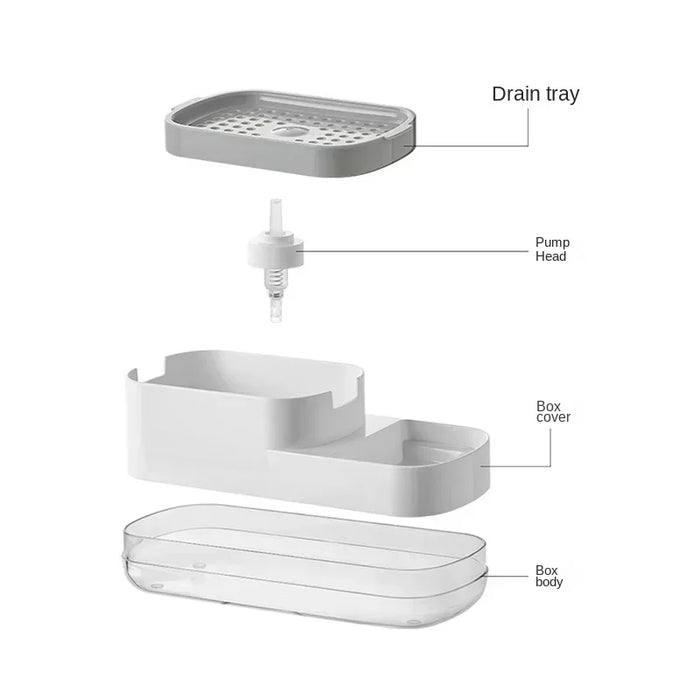 Press Type Manual Soap Box Large Capacity Household Liquid Soap Dispenser Kitchen Portable Drain Tray Sponge Brush Storage Box