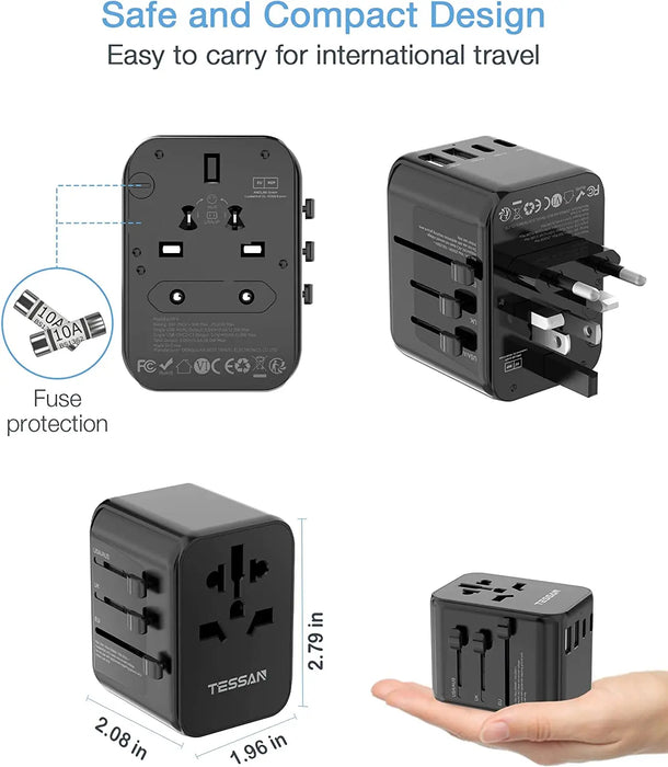TESSAN Universal Travel Adapter All-in-one Travel Charger with USB Ports & Type C Worldwide Wall Charger for US EU UK AUS Travel